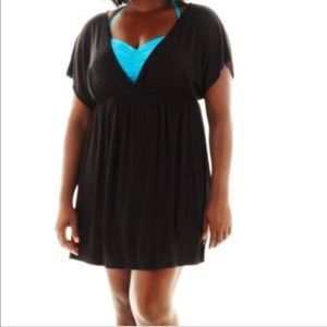 NWTS ANA 3x Swim Cover Up Plus Sz Black Deep Neck